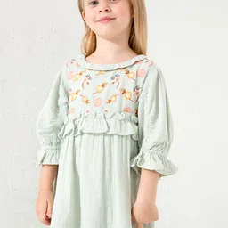 Cherry Crumble Green Floral A-Line Dress-image-98