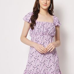 Trend Arrest Floral Printed Gathered Flounce Mini Empire Dress-25