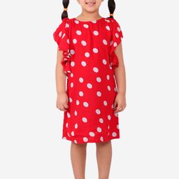 Fairies Forever Red Polka Dot Printed Ruffled A-Line Dress-image-4
