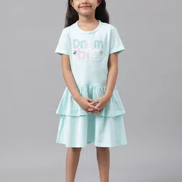 Beverly Hills Polo Club Girls Typography Printed Gathered Or Pleated Cotton A-Line Dress-image-86