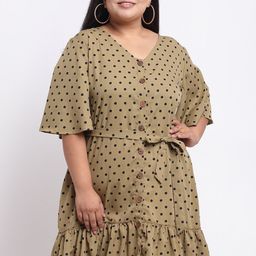 sindrellastorie Khaki Floral Crepe A-Line Dress-image-36