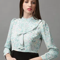 SHOWOFF Women Floral High Neck Crepe A-Line Dress-image-33