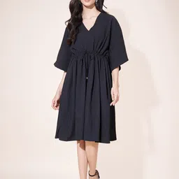 Justin Whyte V-Neck Crepe Fit and Flare Dress-image-75