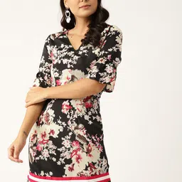 DODO & MOA Black Floral Crepe A-Line Dress-image-89