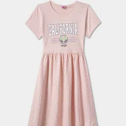 R&B Girls Typography Printed Pure Cotton Fit and Flare Dress-1