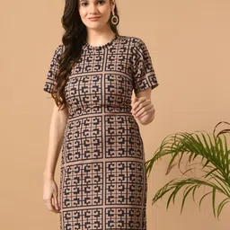 IUGA Geometric Print Sheath Dress-image-92