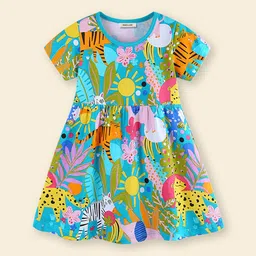 INCLUD Floral Printed Round Neck Short Sleeves A-Line Dress-17