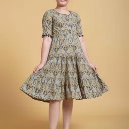 Aks Kids Girls Ethnic Motifs Printed Round Neck A-Line Dress-picture-33