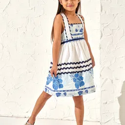 Angel & Rocket Girls Geometric Print Square Neck Cotton A-Line Dress-picture-27