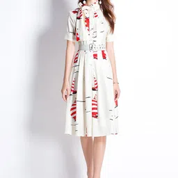 JC Collection Abstract Printed Tie Up Neck A-Line Dress-image-35