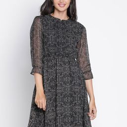 DRAAX Fashions Floral Printed Round Neck Cuff Sleeves Fit & flare Dress-image-95