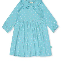 JusCubs Above the Keyboard Collar  Floral Printed Gathered or Pleated Cotton A-Line Dress-1