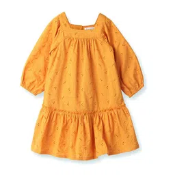 Beebay Schiffli Puff Sleeves Cotton A-Line Dress-picture-28