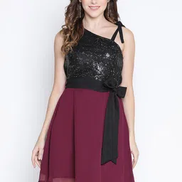 DRAAX Fashions Sequins Embellished Fit and Flare Dress-image-84
