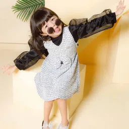 Peppermint Girls Printed A-Line Dress With Bow Detail With Inner-image-63
