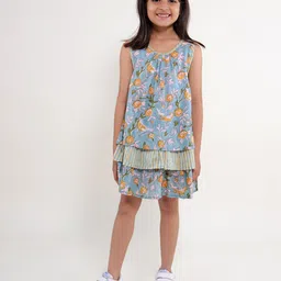My Little Lambs Girls Floral Print Round Neck Cotton A-Line Dress-18