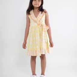 My Little Lambs Girls Floral Print Cotton V-Neck Sleeveless A-Line Casual Dress-image-63