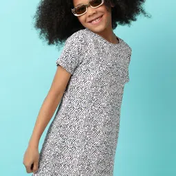 V-Mart Print Round Neck Short Sleeves A-Line Dress-picture-39
