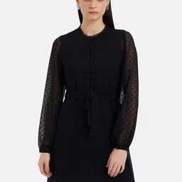 Kazo Self Design Chiffon Fit and Flare Mini Dress-image-40