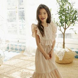 StyleCast Cream-Coloured Girls Ruffled Flutter Sleeves A-Line Dress-48