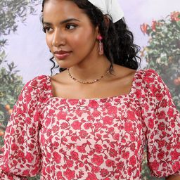 KETCH Floral Printed Square Neck Puffed Sleeves A-Line Dress-image-70