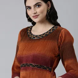 SHOWOFF Colourblocked Embellished Accordion Pleated Georgette Fit & Flare Dress With Belt-picture-19