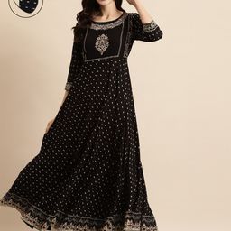 RANGMAYEE Women Black & Cream-Coloured Floral Printed Liva Kurta-image-22