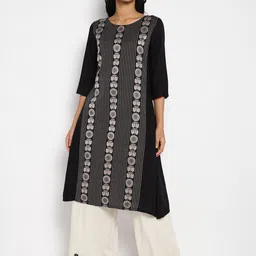 W Women Black Round neck Printed Cotton Kurta-image-44
