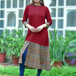 YASH GALLERY Chevron Printed Mandarin Collar A-Line Kurta-15