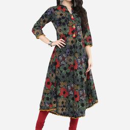 YASH GALLERY Women Multicoloured Floral Printed A-Line Kurta-27