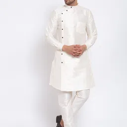 KLOTTHE Men Off White Solid Angrakha Kurta-picture-30