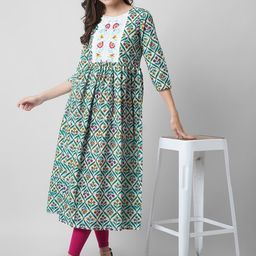 KALINI Women Sea Green Ethnic Motifs Printed Handloom Kurta-picture-45