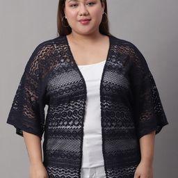 Rute Plus Size Self Design Open Front Shrug-0