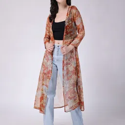 SCORPIUS Floral Printed Open Front Longline Shrug-42