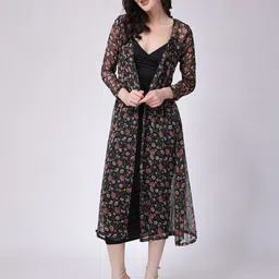 SCORPIUS Floral Printed Open Front Longline Shrug-53