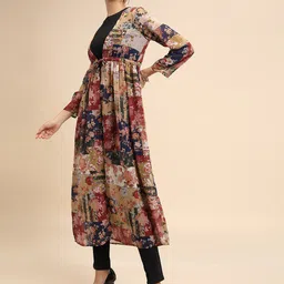 Tokyo Talkies Floral Printed Longline Open Front Shrug image 1