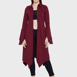 Hypernation Women Maroon Cotton Longline Shrug-image-78