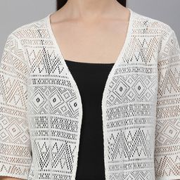 UnaOne Self Design Front Open Pure Cotton Longline Shrug image 3