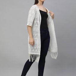UnaOne Self Design Front Open Pure Cotton Longline Shrug image 5