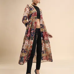 Tokyo Talkies Floral Printed Longline Open Front Shrug image 3