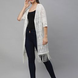 UnaOne Self Design Front Open Pure Cotton Longline Shrug image 4