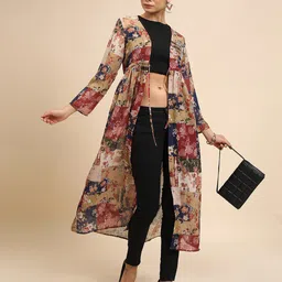 Tokyo Talkies Floral Printed Longline Open Front Shrug image 5