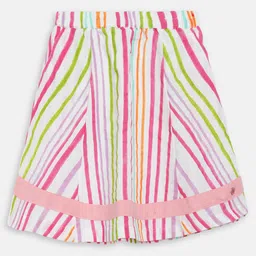 Blue Giraffe Girls White & Pink Striped A-Line Skirt-image-93