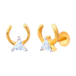 BHIMA 22K BIS Hallmark (916) Yellow Gold Triangle Stone designer Nose Pin-image-7