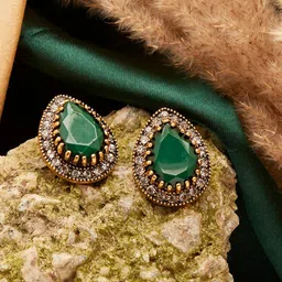 SOHI Women Green Teardrop Shaped Studs Earrings-23