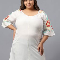 SAAKAA Plus Size Floral Embroidered V-Neck Longline Cotton Top-picture-33