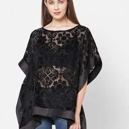 Cloth Haus India Women Black Velvet Kaftan Longline Top-image-54