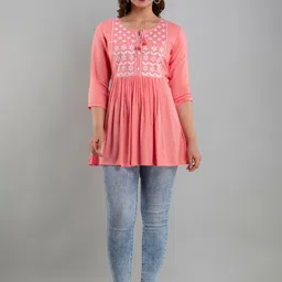 Rubellite Embroidered Tie-Up Neck A-Line Top-image-80