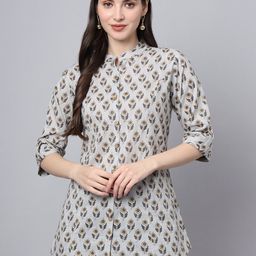 Divena Print Mandarin Collar Ethnic Cotton Shirt Style Longline Top-picture-22