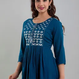 Rubellite Embroidered Tie-Up Neck A-Line Top-image-78